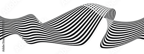 Abstract 3D Line Wave Background in Black and White Vector