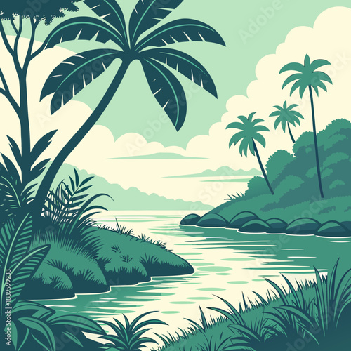 Tropical Lagoon with Glassy Water: Idyllic Island Paradise Scene