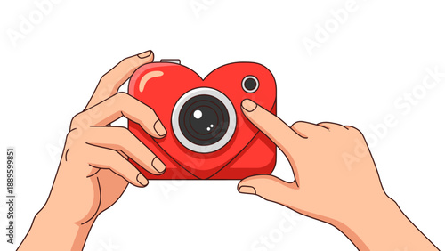 Hands holding a heart shaped camera.