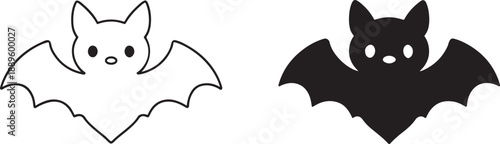 Simple bat icon set in outline and bold styles for Halloween, spooky, and gothic design.