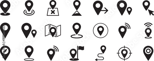 Location pin icon set with modern map markers for navigation, GPS, and app design.