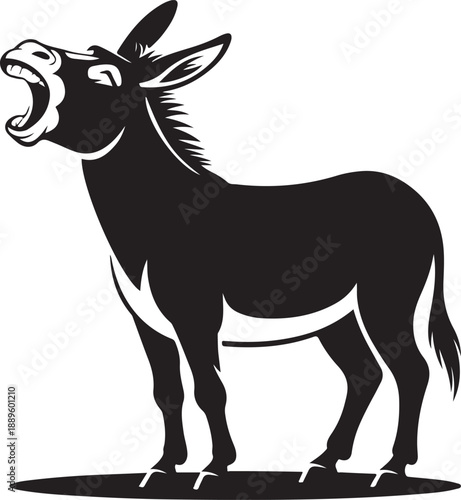 Stylized Black Donkey Braying Loudly Cartoon Vector Illustration on White background