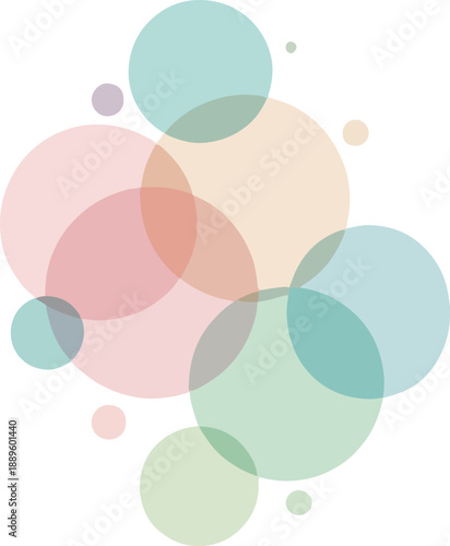 Overlapping semitransparent pastelcolored circles against a white background