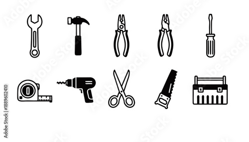 Hand Tools Silhouette Icons Set