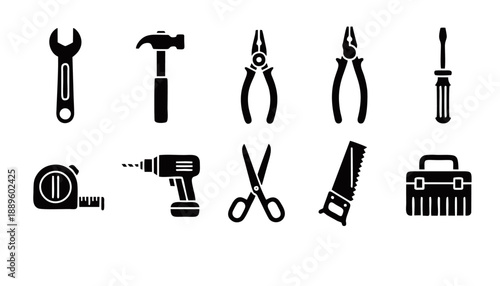 Hand Tools Silhouette Icons Set