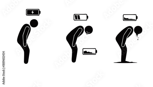 Low Battery Tired Person Icons Set