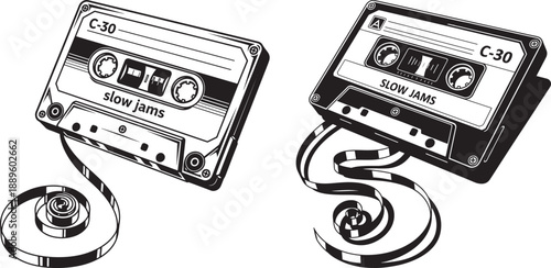 Retro Cassette Tapes with Unspooling Tape for Slow Jams