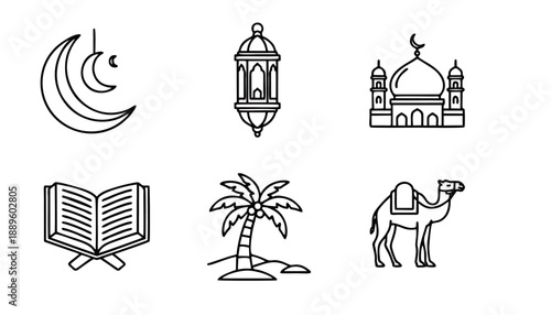 Islamic Ramadan Line Icons Set