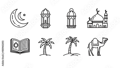 Islamic Ramadan Line Icons Set