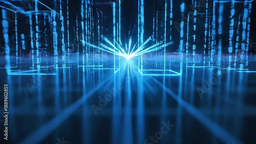 Futuristic Digital Grid Data Flow Cybernetic Structure