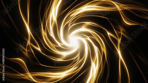 Black background bright golden white swirls forming magnetic vortex motion glowing ambience cascading softly surreal cinematic futuristic ethereal atmosphere glow layers