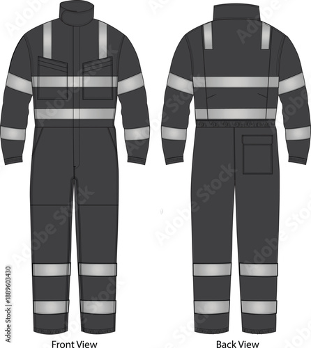 black coverall royalty free  vector stock, mock up, fashion designer