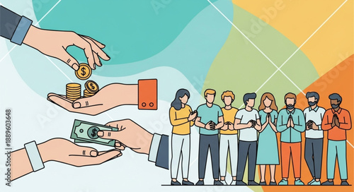 Financial Transaction Between Hands and Group of People.