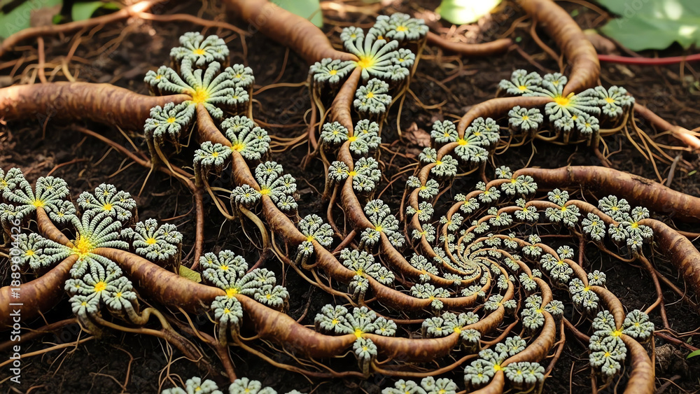 Fototapeta premium Fern Frond Patterns on Dark Soil