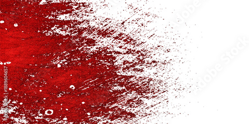 Red and white abstract watercolor background featuring a grunge paint splatter texture with blood ink splashes and artistic powder patterns for a Christmas card or heart design wallpaper