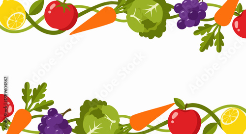 Colorful Fruits and Vegetables Border Design.