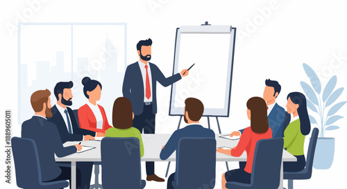 Business meeting presentation team discussion.