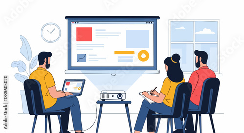 Three colleagues attending a presentation.