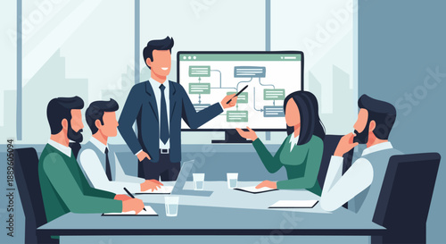 Business Meeting Presentation with Team Collaboration and Strategy Discussion.