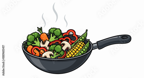 Healthy Stir Fry Vegetables Cooking in a Wok.