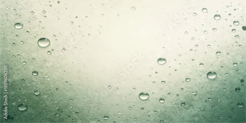 Abstract texture of clean blue water drops and liquid rain bubbles forming a wet condensation pattern on a clear glass window surface