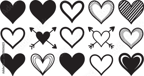 Various heart in different shapes and styles symbols love hearts desig