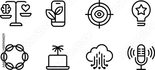 Set of diverse icons representing various concepts and ideas