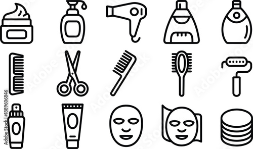 Set of Hair Care Tools and Products Icons Collection