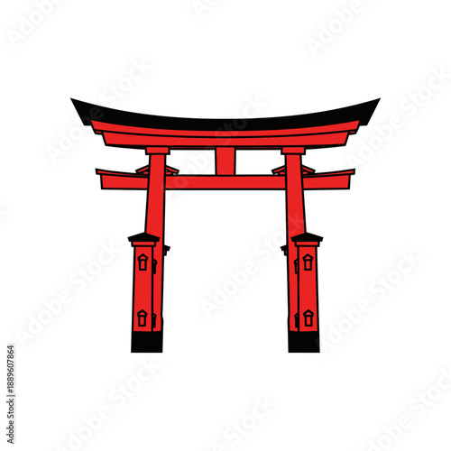 Red Torii Gate Illustration Featuring Traditional Japanese Architecture and Cultural Significance