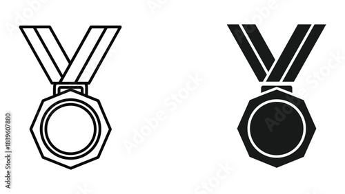 Medal icon set with ribbon