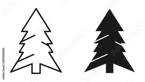 Simple black and white illustration of two christmas trees