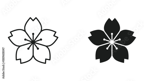 Simple black and white cherry blossom icons