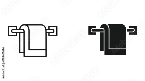 Towel hanging on towel rack in simple line art style