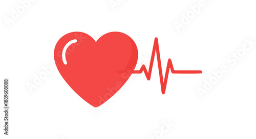 Dynamic Red Heart with ECG Line through Centered Vector Graphic in Simplified Cardiac Symbol Design