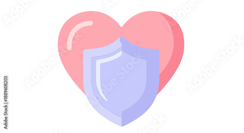 Simple Cartoon Heart Shield Symbol Graphic Design with Protection Vector Illustration of Love and Security in Soft Pink and Purple Flat Style on Clean Background