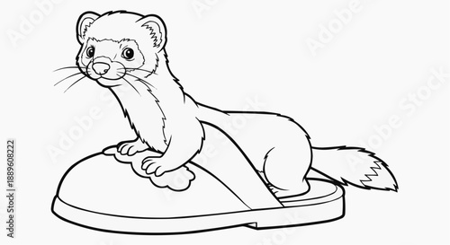 Children's coloring book - Cartoon ferret is sitting on a slipper  