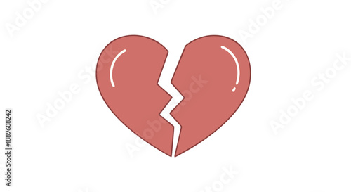 Central Salmon-Gloss 2D Heart Split Illustrating Heartbreak with Jagged Edges in Clean Composition Evoking Deep Sorrow