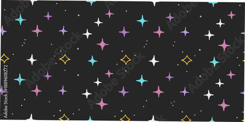 A dark background filled with colorful sparkling stars and diamond shapes