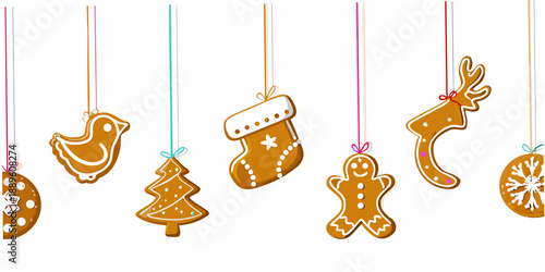 Hanging gingerbread cookies in festive shapes for a joyful holiday celebration