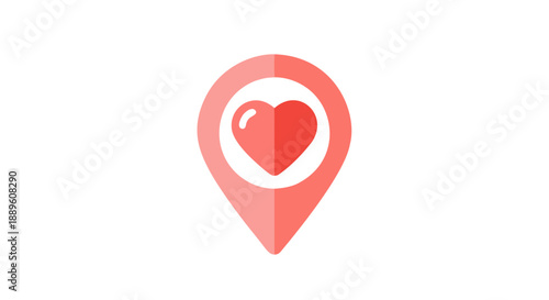 Stylized Map Pin with Central Heart Icon Graphic Design Symbolizing Love for a Location in Salmon-pink Color on Clean Background