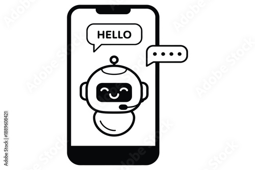 chatbot in smartphone saying hello customer service AI virtual assistant icon for online consultation support and helpdesk communication.