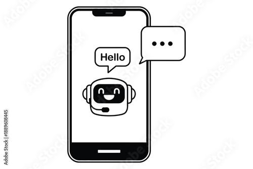 chatbot in smartphone saying hello customer service AI virtual assistant icon for online consultation support and helpdesk communication.