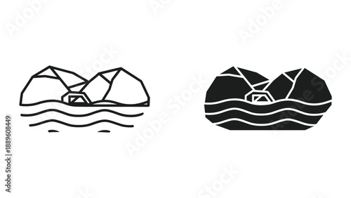 Simple line art illustration of island with house