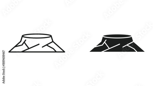 Simple line drawing of a mountain with crater