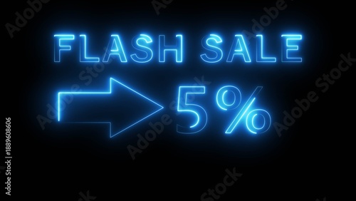 Business sale discount number text illustration. Neon business 5% number on background.