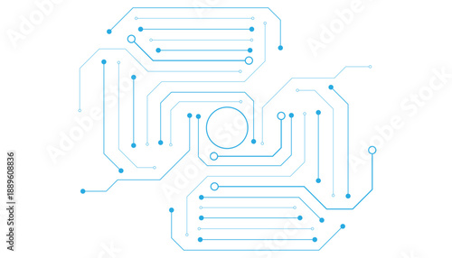 Blue circuit board on transparent background. Thin line wires and dots. AI chip innovation concept. Tech pattern for web, banner design, and presentation bg. Digital vector illustration.