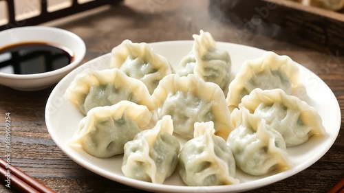 Steaming hot dumplings for traditional Chinese New Year dinner
