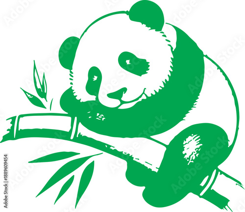 A cute happy baby panda monster character smiles in this funny green vector illustration drawing of a comic mammal art