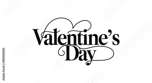 The image displays the words valentine s day in elegant black script lettering adorned with decorative swirls and a heart