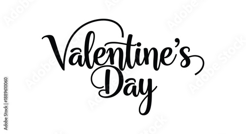 The image displays elegant black calligraphy lettering that spells out valentine s day in a decorative script style